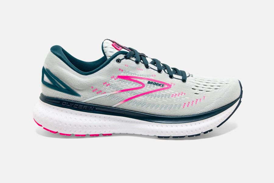 Brooks Women's Glycerin 19 Road Running Shoes Ice Flow/Navy/Pink ( FJQIH1039 )